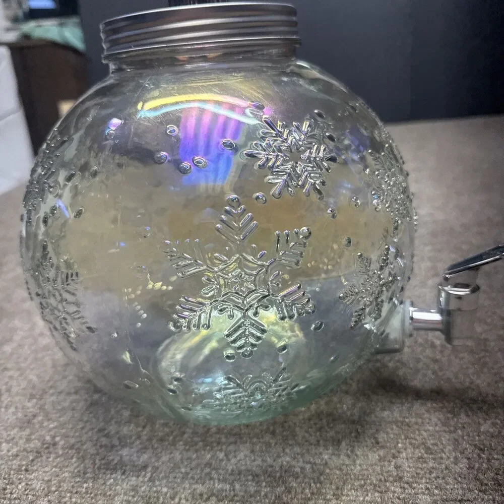 1.5 Gallon Drink Dispenser Shaped Like Christmas Bulb Glass Snowflakes Embossed